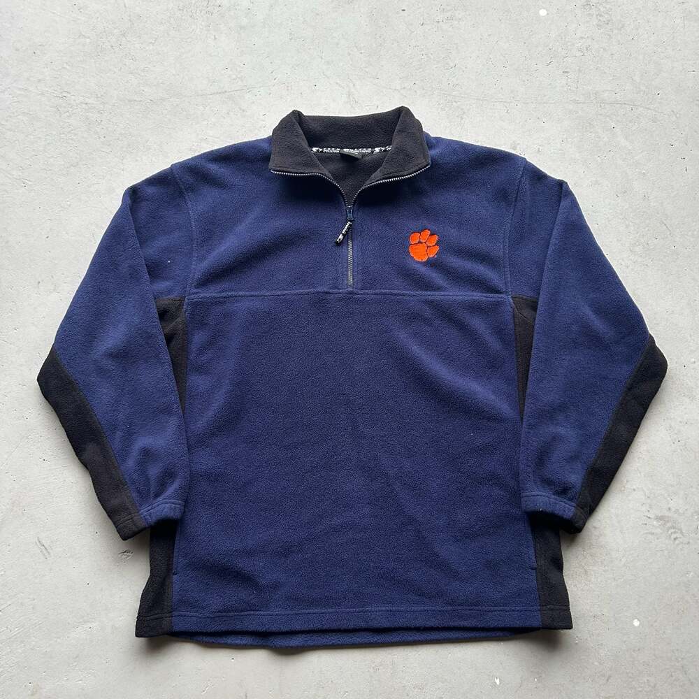 Vintage Team Starter Clemson Tigers Quarter Zip Fleece Pullover Size Large